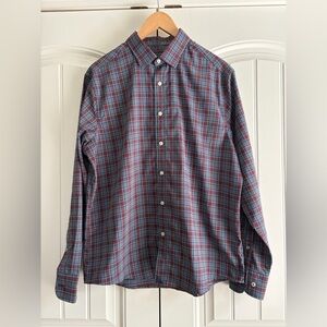 Untuckit Macallan Shirt Men's Sz Large Blue Red Plaid Performance Stretch Casual